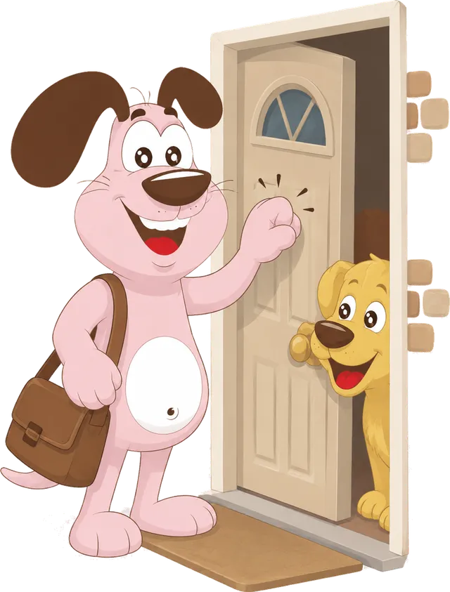 Marley the MyWaggyTails mascot arriving with his bag for a pet sitting stay