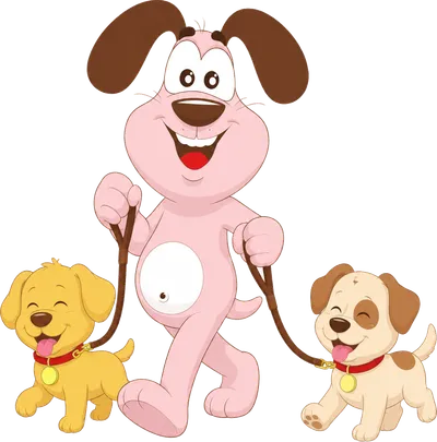 Marley the MyWaggyTails mascot heading out with two dogs on leads